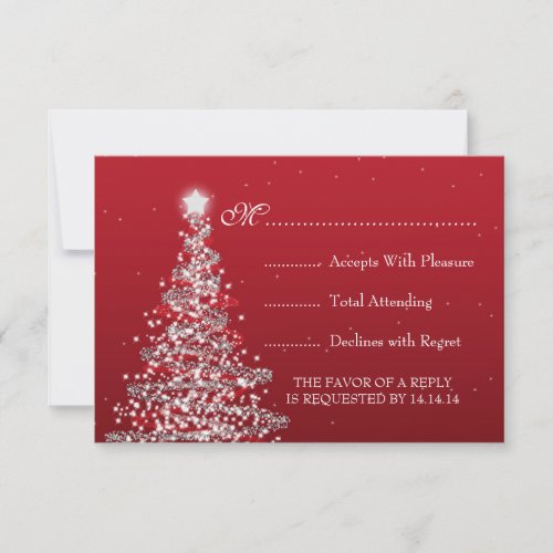 Elegant Christmas Wedding RSVP Red Silver