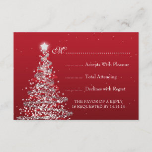Elegant Christmas Wedding RSVP Red Silver Card
