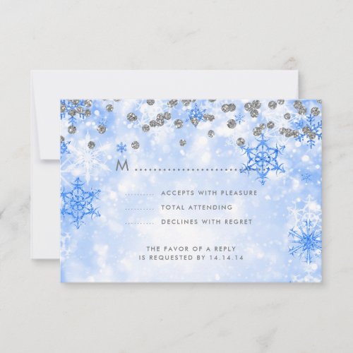 Elegant Christmas Wedding RSVP Silver Blue 