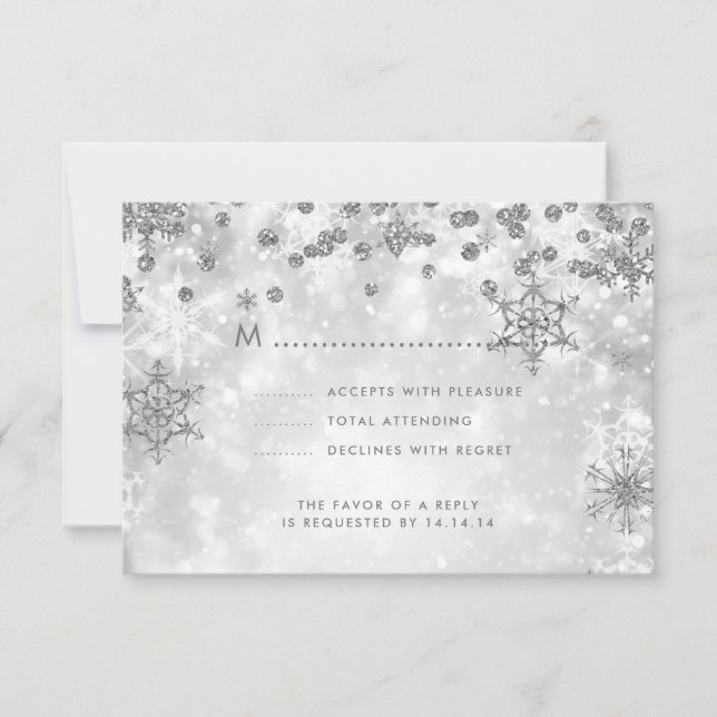 Elegant Christmas Wedding RSVP Sparkle Silver Card (Front)