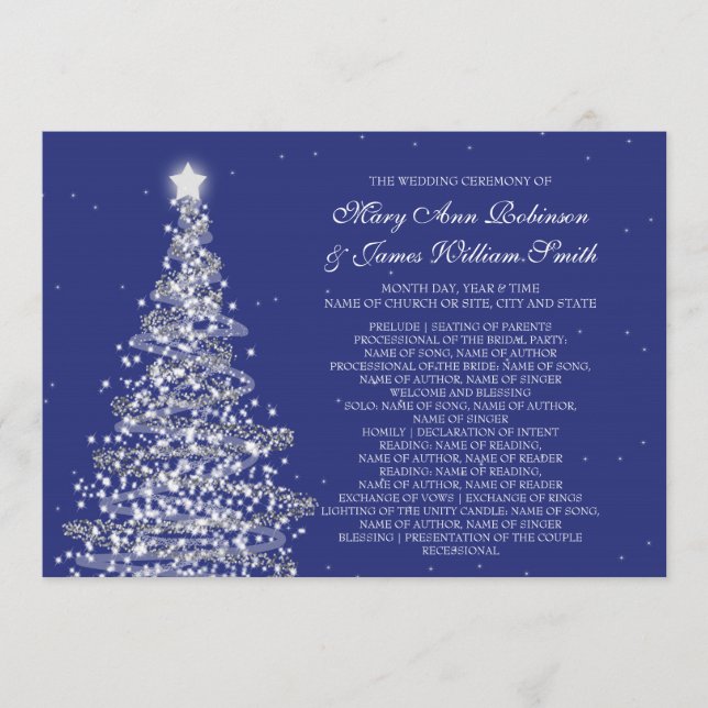 Elegant Christmas Wedding Silver Navy Program (Front)