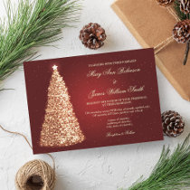 Elegant Christmas Wedding Sparkle Gold Red Invitation