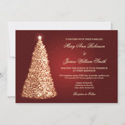 Elegant Christmas Wedding Sparkle Gold Red Invitation