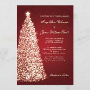 Elegant Christmas Wedding Sparkle Gold Red Invitation
