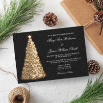 Elegant Christmas Wedding Sparkle Tree Gold Invitation