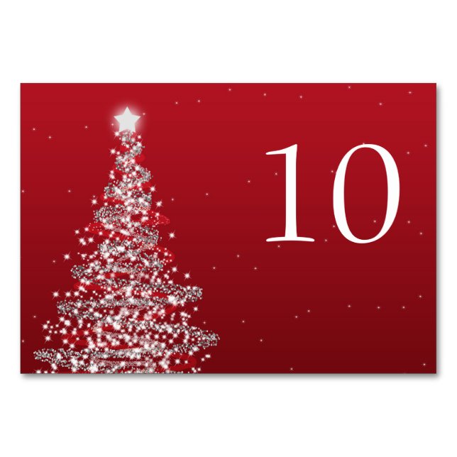 Elegant Christmas Wedding Table Number Red Silver (Front)