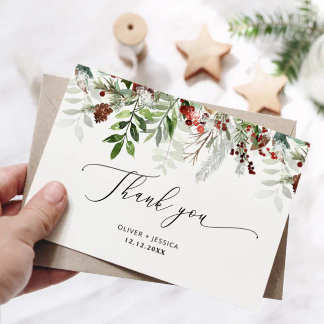Elegant Christmas wedding thank you Card Zazzle — free download