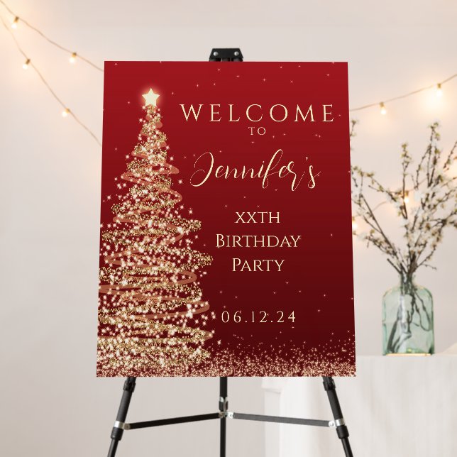 Elegant Christmas Welcome Red Birthday Party Foam Board (In Situ (Stand))