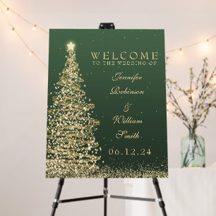 Elegant Christmas Welcome Wedding Gold Green Foam Board