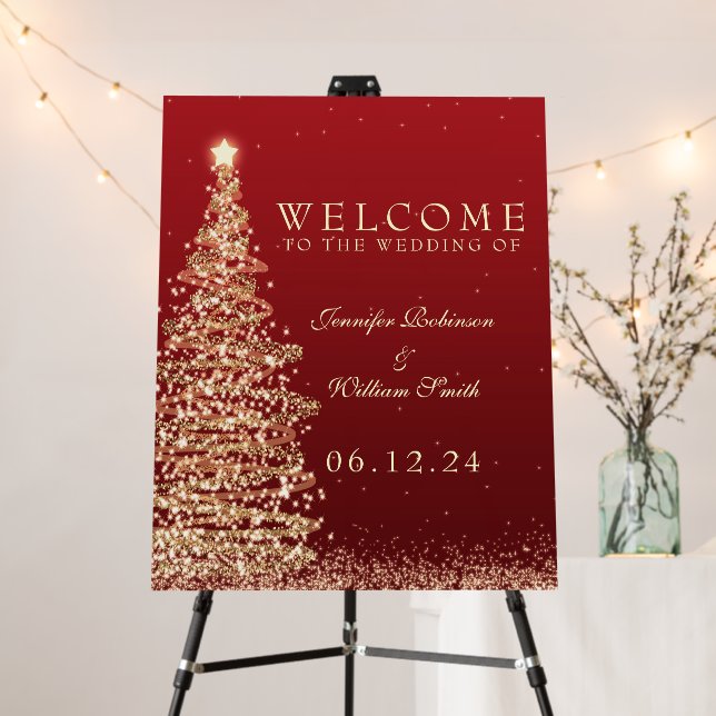 Elegant Christmas Welcome Wedding Red  Foam Board (In Situ (Stand))