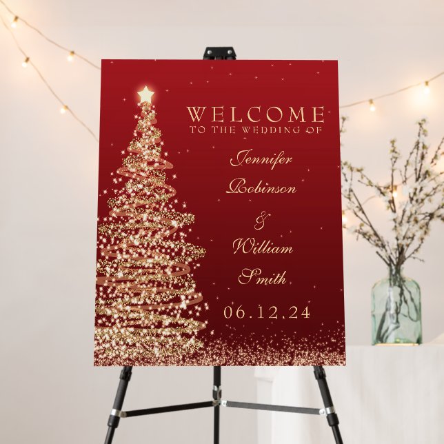 Elegant Christmas Welcome Wedding Red  Foam Board (In Situ (Stand))