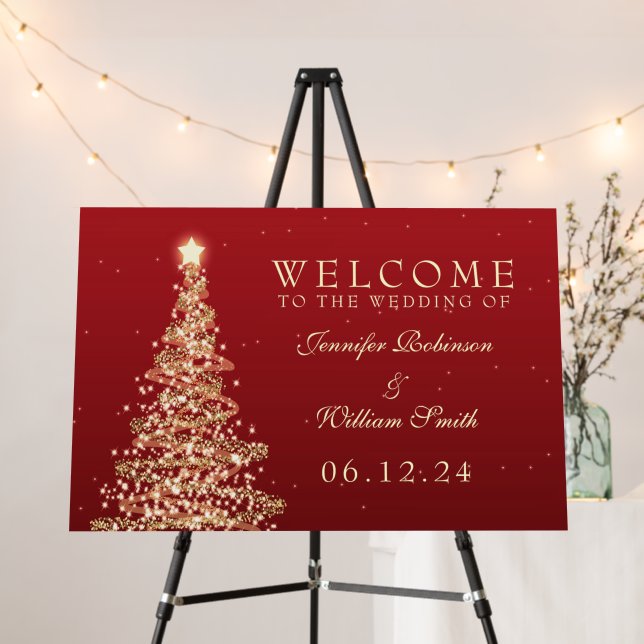 Elegant Christmas Welcome Wedding Red  Foam Board (In Situ (Stand))