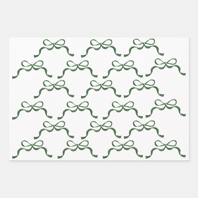 Elegant Christmas white and Green Bows  Wrapping Paper Sheets (Front)