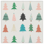 Elegant Christmas white background green trees  Fabric