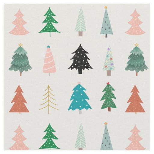 Elegant Christmas white background green trees  Fabric