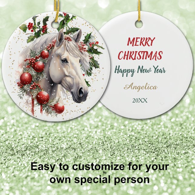 Elegant Christmas White Horse Ceramic Ornament (Creator Uploaded)