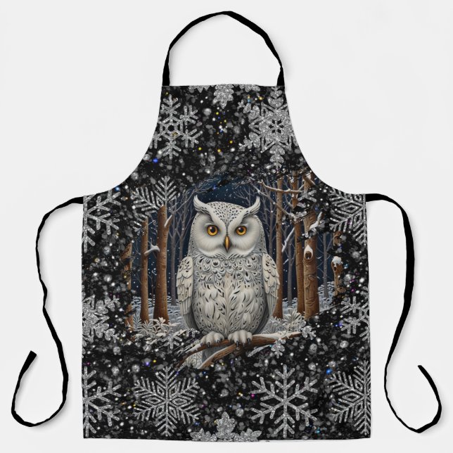 Elegant Christmas white owl woodland winter forest Apron (Front)