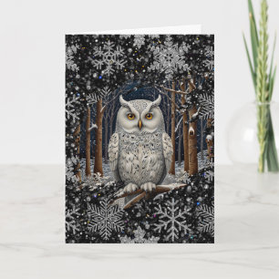 Elegant Christmas white owl woodland winter forest Card