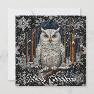 Elegant Christmas white owl woodland winter forest Card