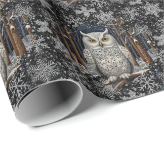 Elegant Christmas white owl woodland winter forest Wrapping Paper