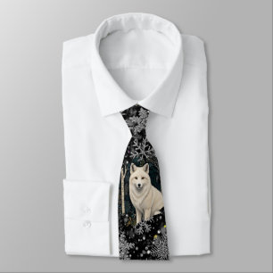 Elegant Christmas white wolf silver snowflakes Neck Tie