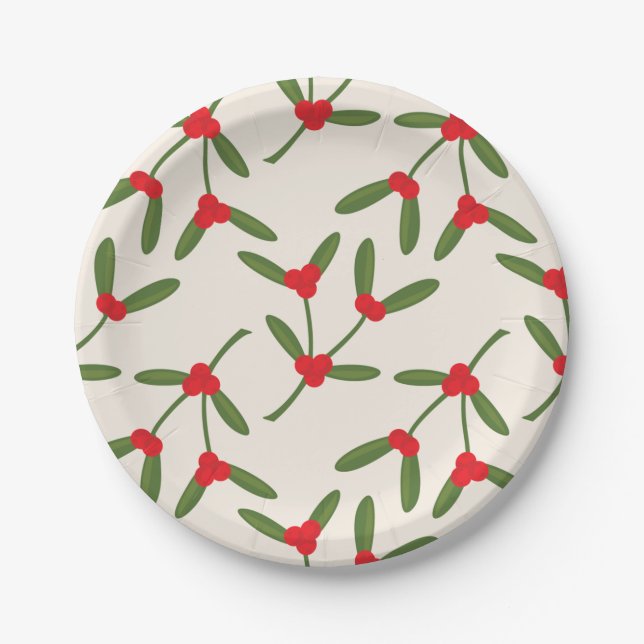 Elegant Christmas Winter Berries Holiday Paper Plates (Front)