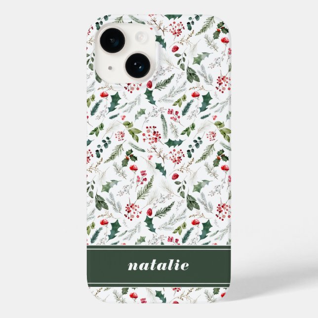 Elegant Christmas Winter Botanical Pattern  Case-Mate iPhone Case (Back)