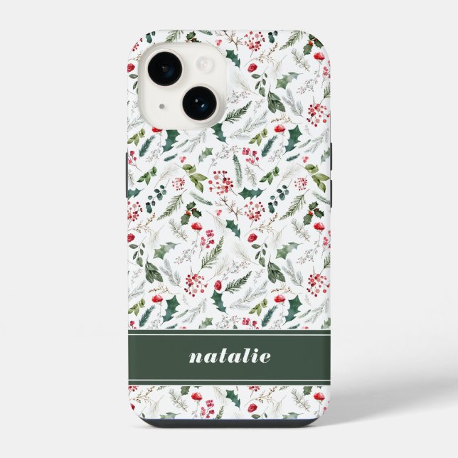 Elegant Christmas Winter Botanical Pattern  Iphone Case (Back)