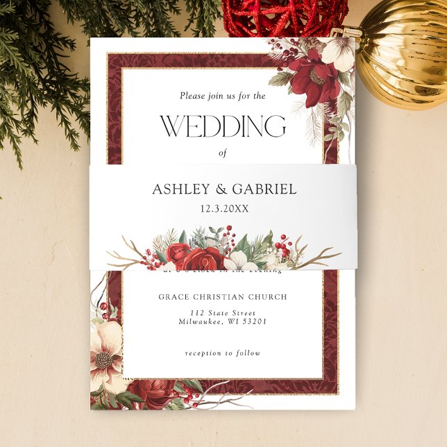 Elegant Christmas Winter Floral Invitation Belly Band (Creator Uploaded)