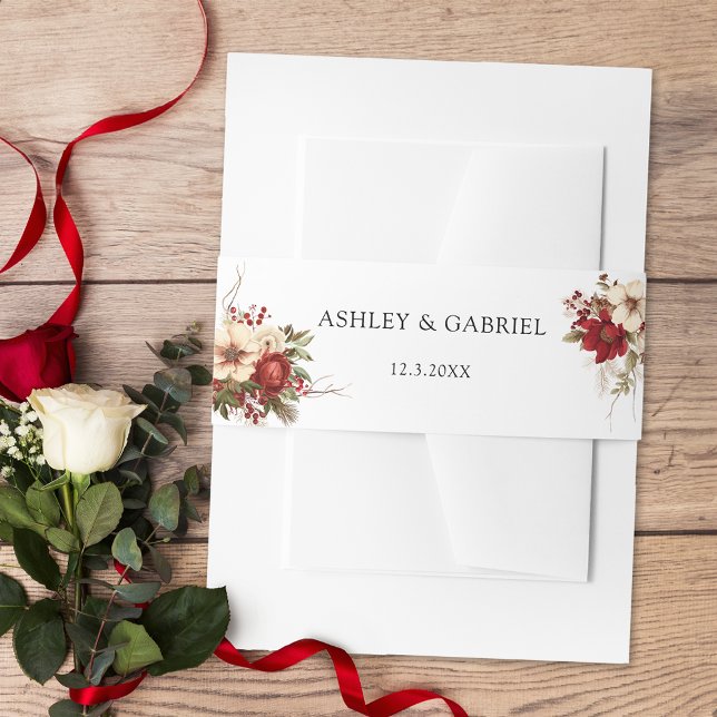 Elegant Christmas Winter Floral Invitation Belly Band (Creator Uploaded)