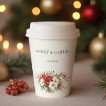 Elegant Christmas Winter Floral Paper Cups<br><div class="desc">This romantic and classic Christmas or winter-themed paper cup design features a cluster of vibrant red and white winter flowers,  pine,  holly berries and rustic twigs and editable text fields.</div>