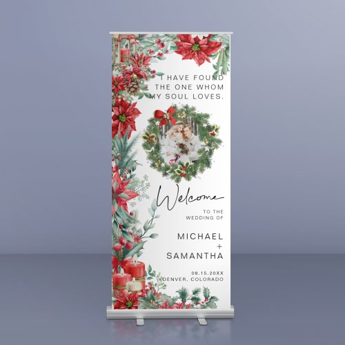 Elegant Christmas  Winter Floral Wedding Welcome Retractable Banner
