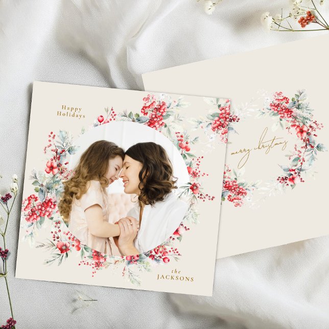 Elegant Christmas Winter Foliage Arch Photo Holiday Card (Creator Uploaded)