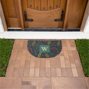 Elegant Christmas Winter Greenery Botanical  Doormat