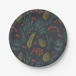 Elegant Christmas Winter Greenery Botanical Paper Plates