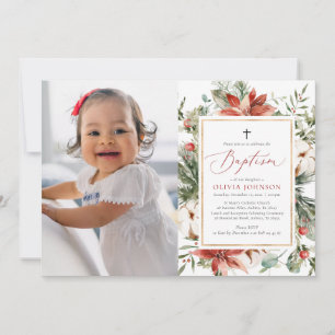 Elegant Christmas Winter Photo Baptism Invitation