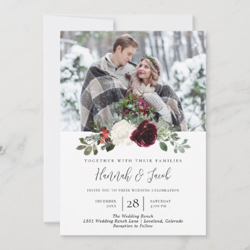 Elegant Christmas Winter Photo Wedding Invitation