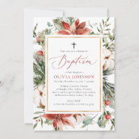 Elegant Christmas Winter Red Baptism Invitation