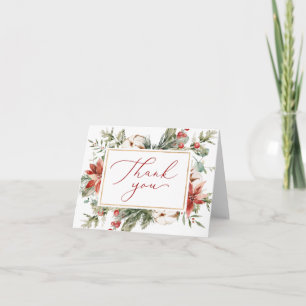 Elegant Christmas Winter Red Gold Bridal Shower Letterpress Thank You Card