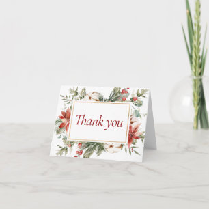 Elegant Christmas Winter Red Gold Bridal Shower Letterpress Thank You Card