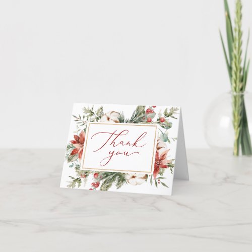 Elegant Christmas Winter Red Gold Bridal Shower Thank You Card