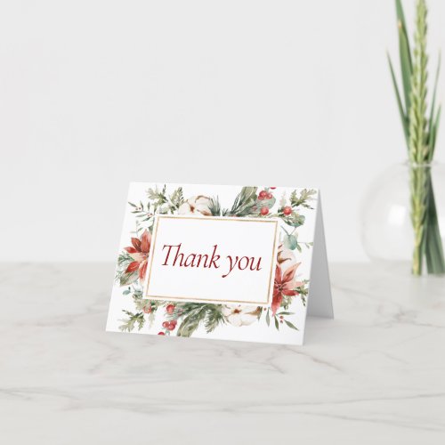 Elegant Christmas Winter Red Gold Bridal Shower Thank You Card