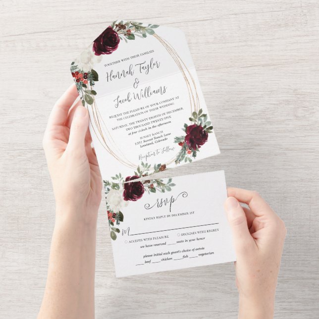 Elegant Christmas Winter Wedding All In One Invitation (Tearaway)