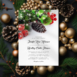 Elegant Christmas Winter Wedding Invitation<br><div class="desc">Elegant winter wedding invitations featuring a plain white background, rustic christmas tree branches, green ribbon, red berries, a pine cone, string lights, and a modern wedding template. ==================================================================================== For further personalization, please click the "Customize it" button to modify this template. All text style, colors, and sizes can be modified to...</div>