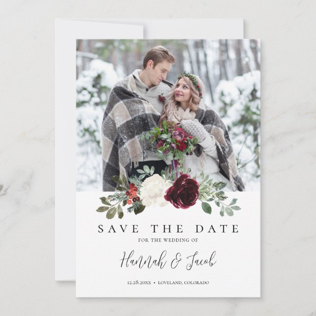Elegant Christmas Winter Wedding Save The Date (Front)