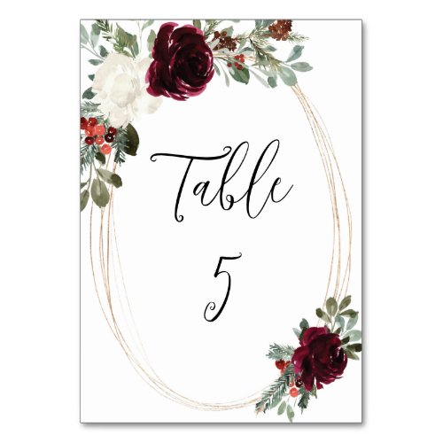 Elegant Christmas Winter Wedding Table Number