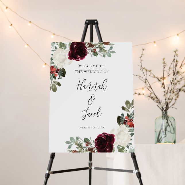 Elegant Christmas Winter Wedding Welcome Sign (In Situ (Stand))