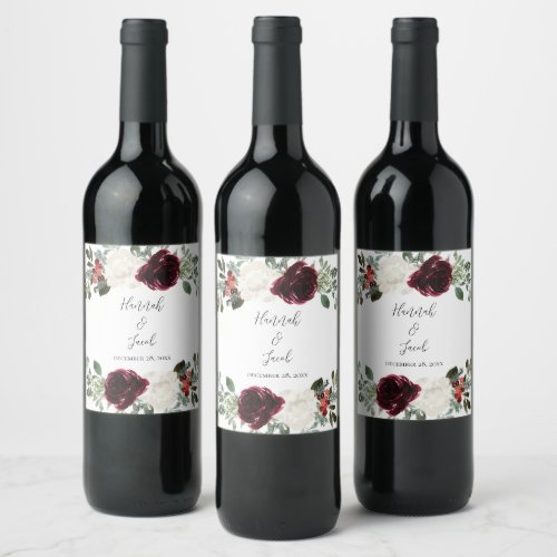 Elegant Christmas Winter Wedding Wine Label