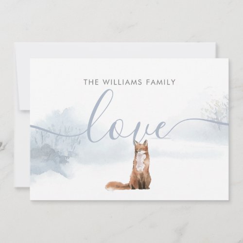 Elegant Christmas Winter Woodland Fox Family Name  Holiday Card