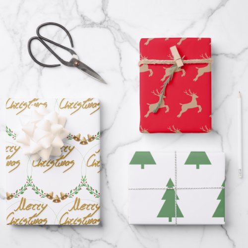Elegant Christmas Wrapping Paper Flat Sheet Set of